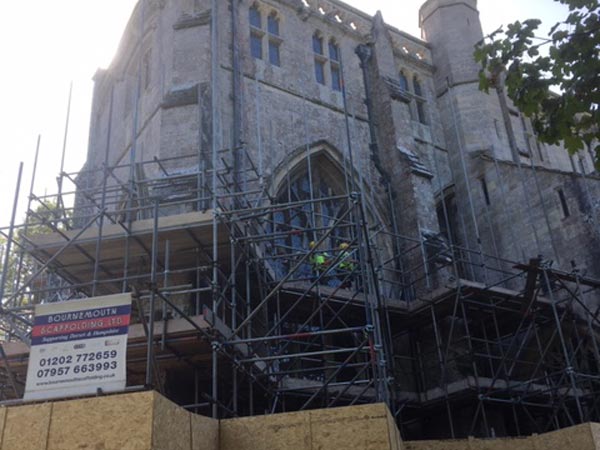 Christchurch Priory Scaffolding for Stonework Repairs by Bournemouth Scaffolding Ltd